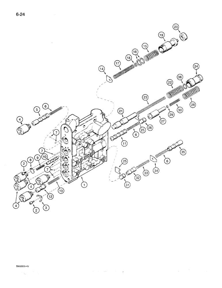 Схема запчастей Case 621 - (6-24) - TRANSMISSION ASSEMBLY, CONTROL VALVE, P.I.N. JAK0021701 THRU JAK0027511 (06) - POWER TRAIN