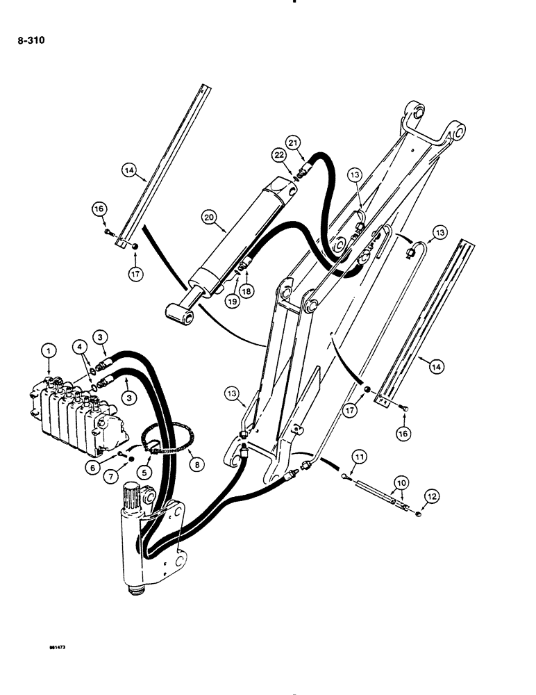 Схема запчастей Case DH4B - (8-310) - BOOM CYLINDER HYDRAULIC CIRCUIT, REAR D100XR BACKHOE - VERTICAL CONTROL VALVE (08) - HYDRAULICS