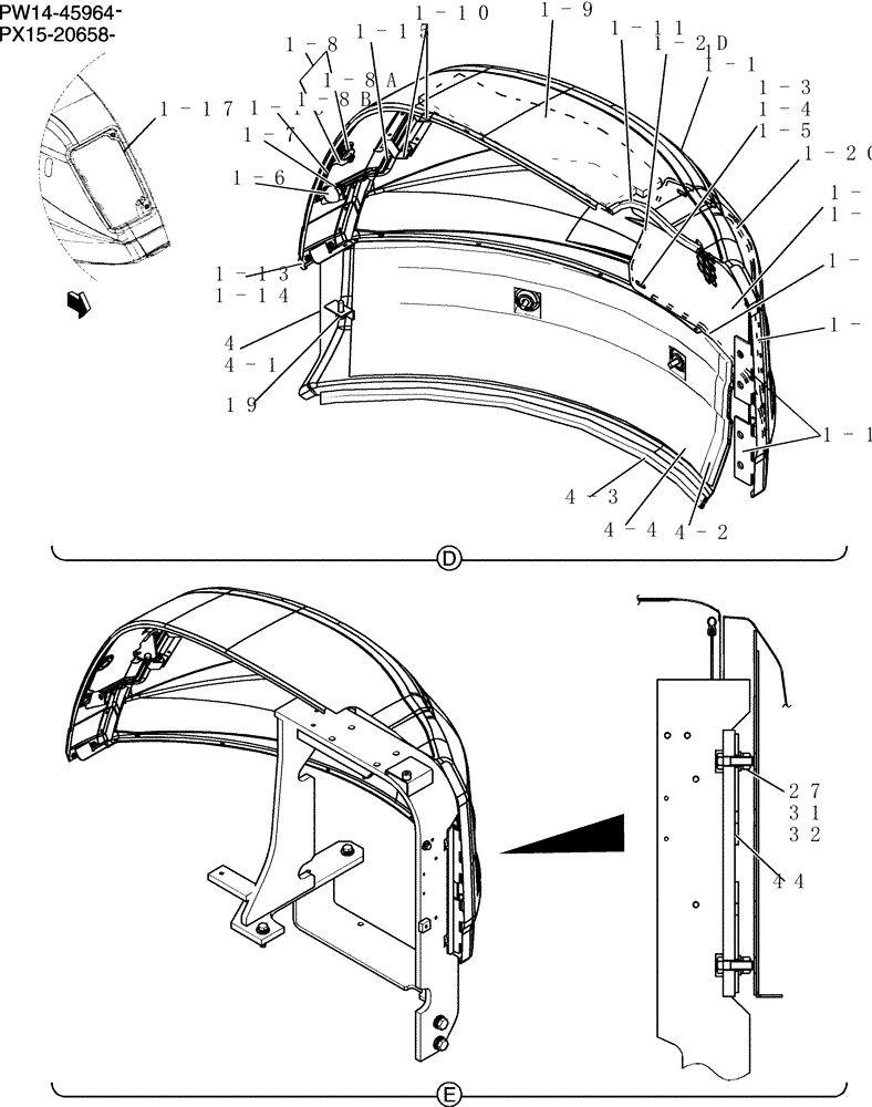 Схема запчастей Case CX36B - (240-01[3]) - GUARD INSTAL (CANOPY) (05) - SUPERSTRUCTURE