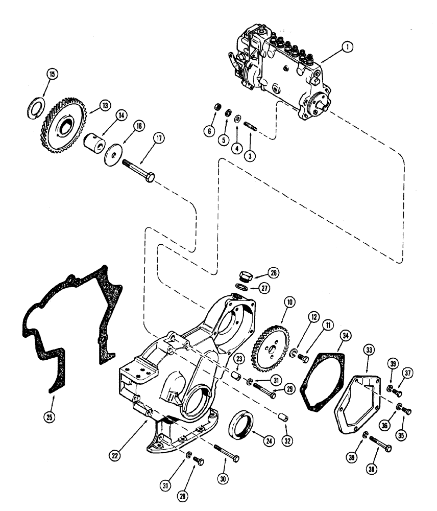 Схема запчастей Case W20 - (034) - (401BD) DIESEL ENGINE INJECTION PUMP DRIVE (03) - FUEL SYSTEM