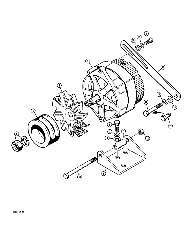 Схема запчастей Case W36 - (4-140) - 40 AMP ALTERNATOR AND MOUNTING PARTS (04) - ELECTRICAL SYSTEMS