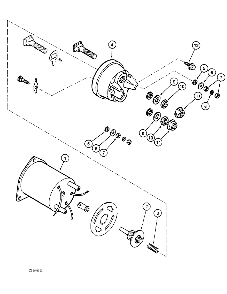 Схема запчастей Case 1150E - (4-12) - STARTER SOLENOID ASSEMBLY, A187568 STARTER ASSEMBLY, 6-830 & 6T-830 ENG (04) - ELECTRICAL SYSTEMS