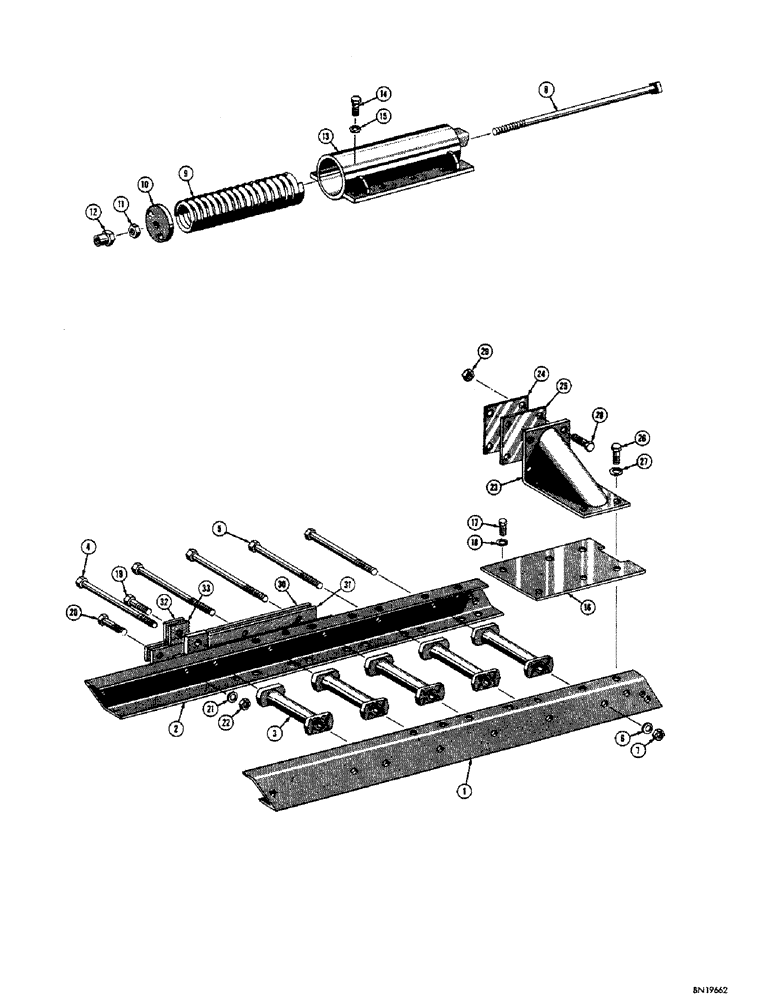 Схема запчастей Case 310F - (118) - TRACK FRAME AND RECOIL SPRING (5 ROLLER TRACK) (04) - UNDERCARRIAGE