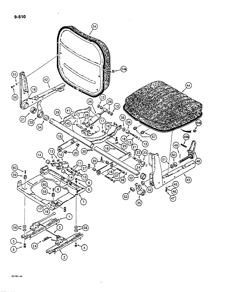 Схема запчастей Case 1455B - (9-510) - SUSPENSION SEAT ASSEMBLY (09) - CHASSIS/ATTACHMENTS