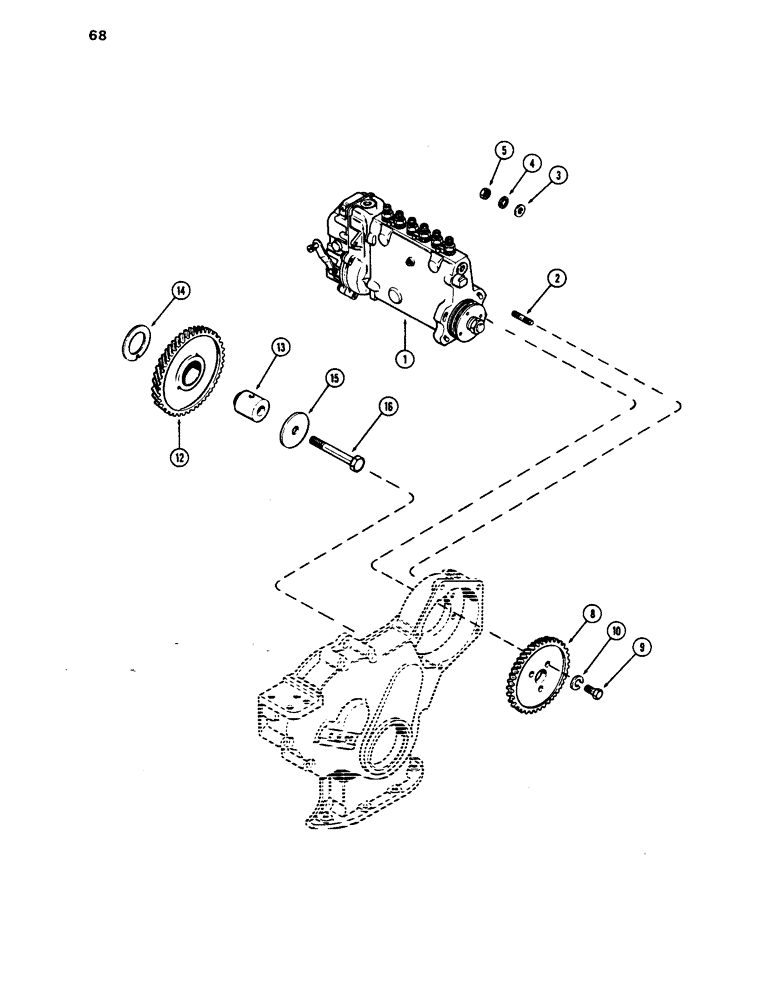 Схема запчастей Case 1450 - (068) - INJECTION PUMP DRIVE, 504BDT DIESEL ENGINE (03) - FUEL SYSTEM