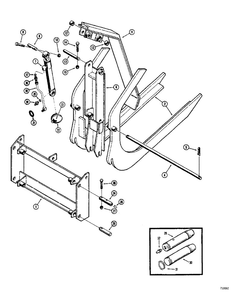 Схема запчастей Case 33S - (032) - GRAPPLE ATTACHMENT, USED WITH LOGGING OR PALLET FORKS 