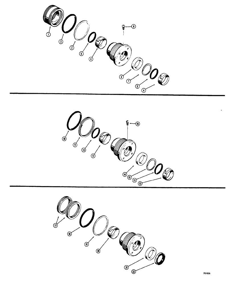 Схема запчастей Case 33S - (074) - CYLINDER PACKING KITS (USED IN BUCKET CYLINDERS) WITH 3-1/2" I.D. TUBE AND 2" DIA. ROD ONLY 