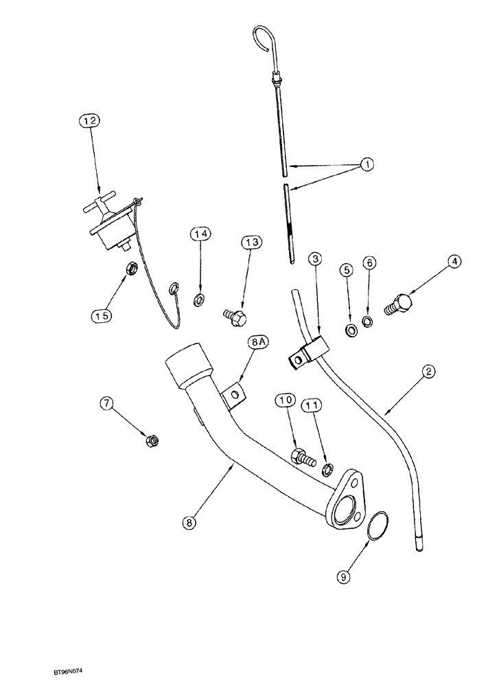 Схема запчастей Case 1150G - (2-005A) - ENGINE DIPSTICK AND FILLER TUBE, JJG0218023 AND JJG0218479 AND AFTER (01) - ENGINE