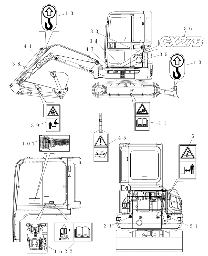 Схема запчастей Case CX27B - (4.520[05]) - DECALS - CAB (04) - Section 4