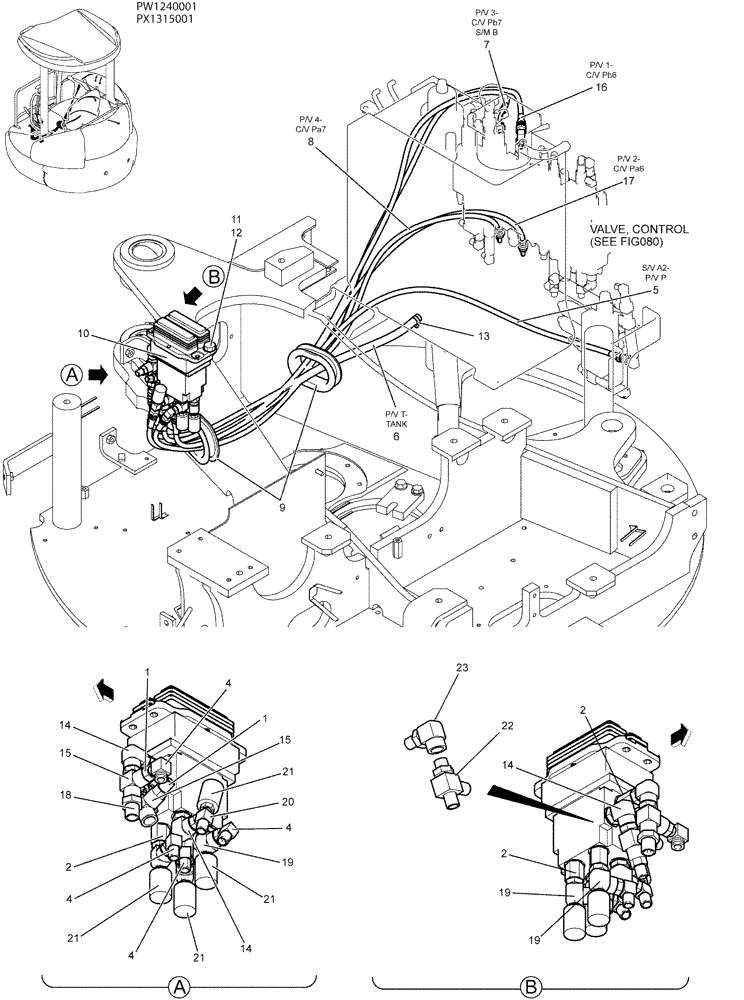 Схема запчастей Case CX36B - (05-009) - CONTROL LINES, PROPEL (NIBBLER & BREAKER + TRAVEL ALARM) (35) - HYDRAULIC SYSTEMS