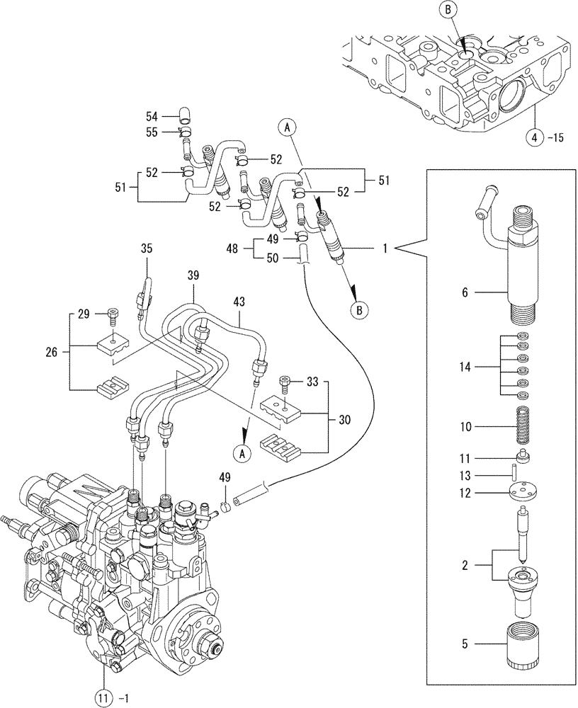 Схема запчастей Case CX36B - (08-012) - FUEL INJECTION VALVE (10) - ENGINE