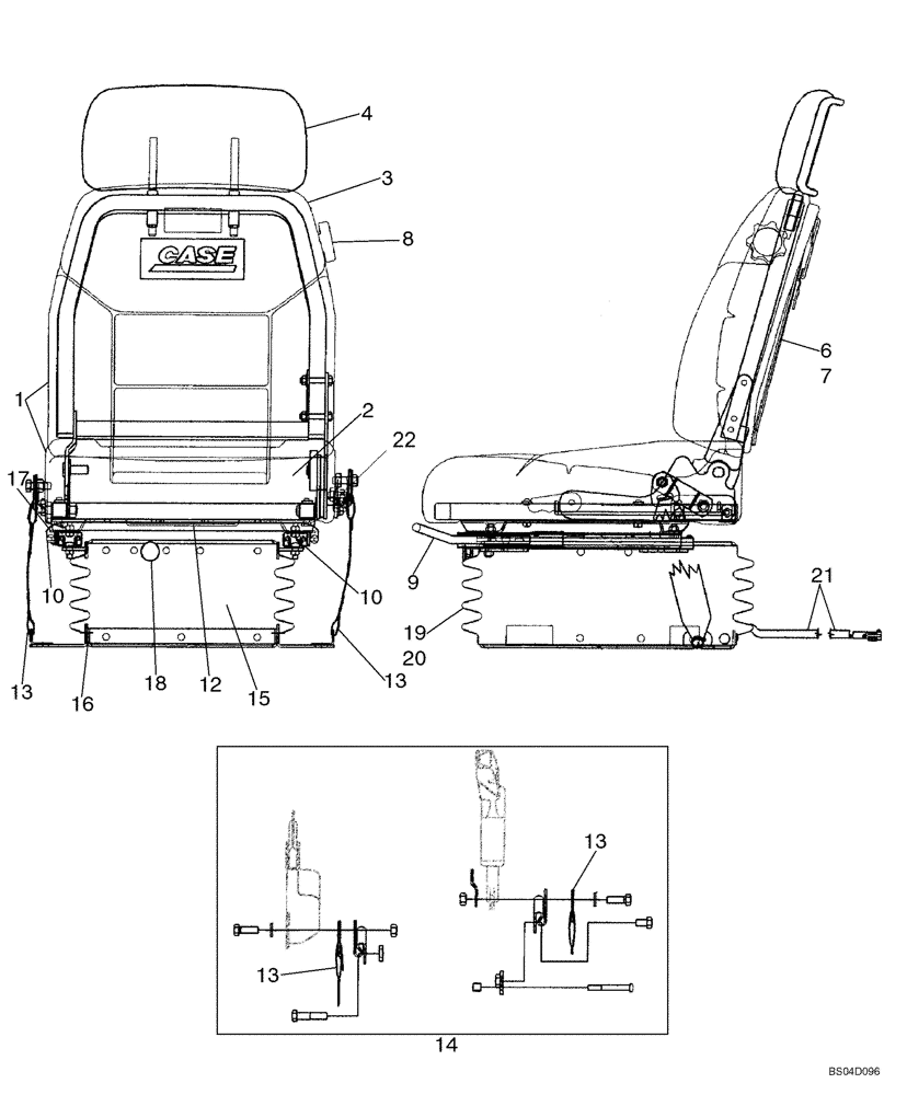 Схема запчастей Case 650H - (09-19A) - SEAT ASSY, AIR SUSPENSION (09) - CHASSIS