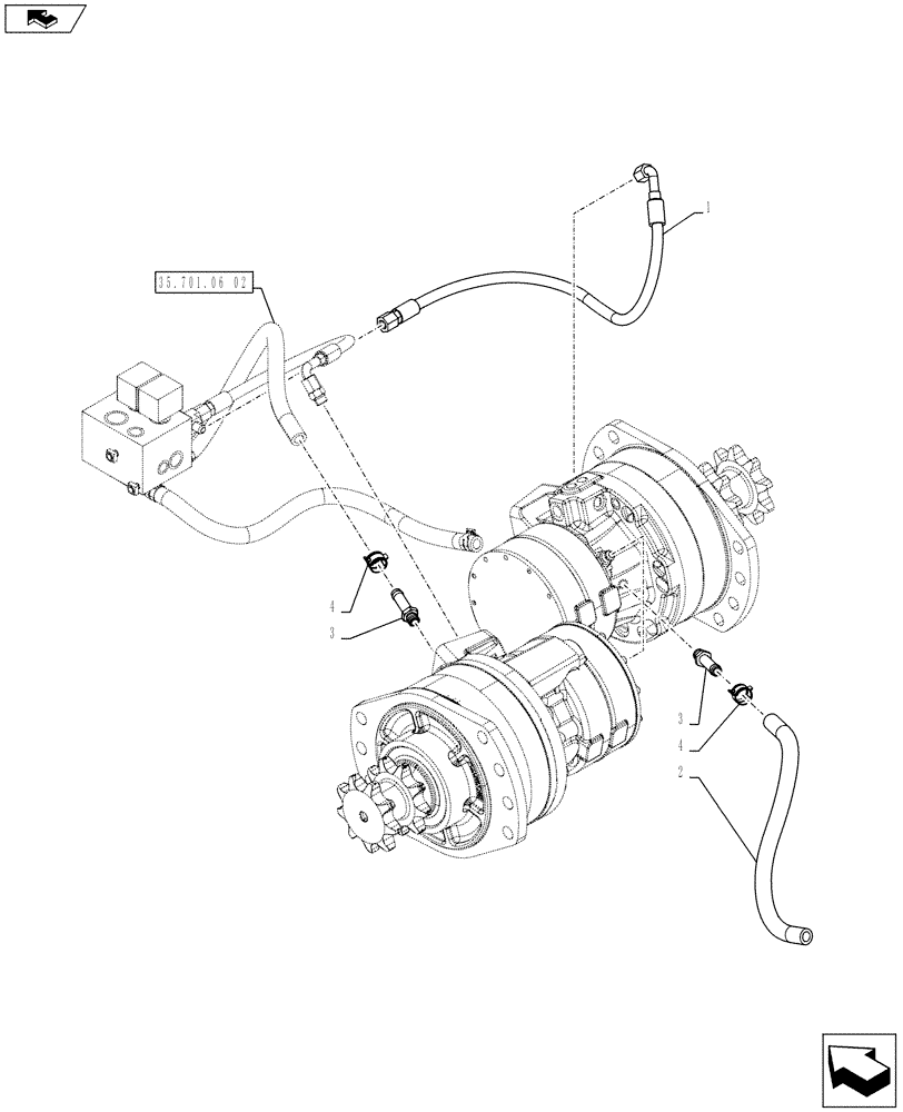 Схема запчастей Case SR175 - (35.353.AE[02]) - BRAKE PLUMBING (SR130,SR150,SR175,SV185) (35) - HYDRAULIC SYSTEMS