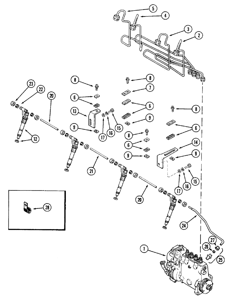 Схема запчастей Case W14 - (084) - FUEL INJECTION SYSTEM, 336BD AND 336BDT DIESEL ENGINE, WITH 17MM TYPE INJECTOR NOZZLES (03) - FUEL SYSTEM