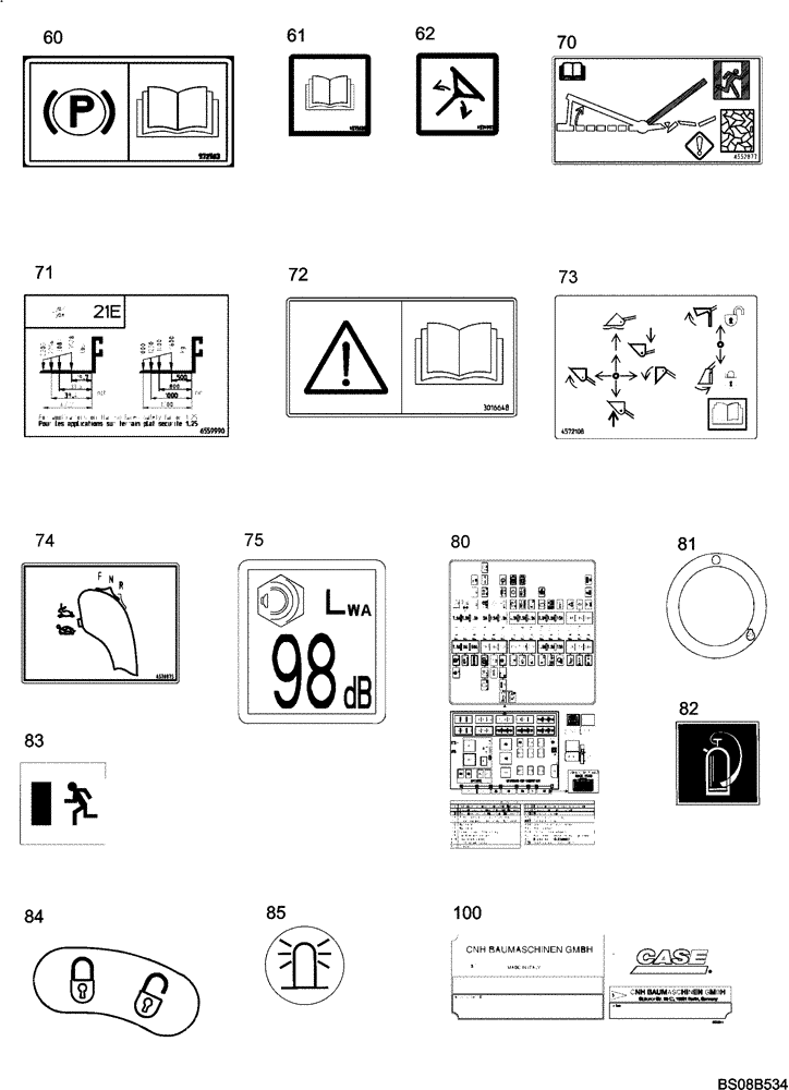 Схема запчастей Case 121E - (91.015[6559864000]) - DECALS CASE (EUROPE) HTS 2 OF 2 (90) - PLATFORM, CAB, BODYWORK AND DECALS