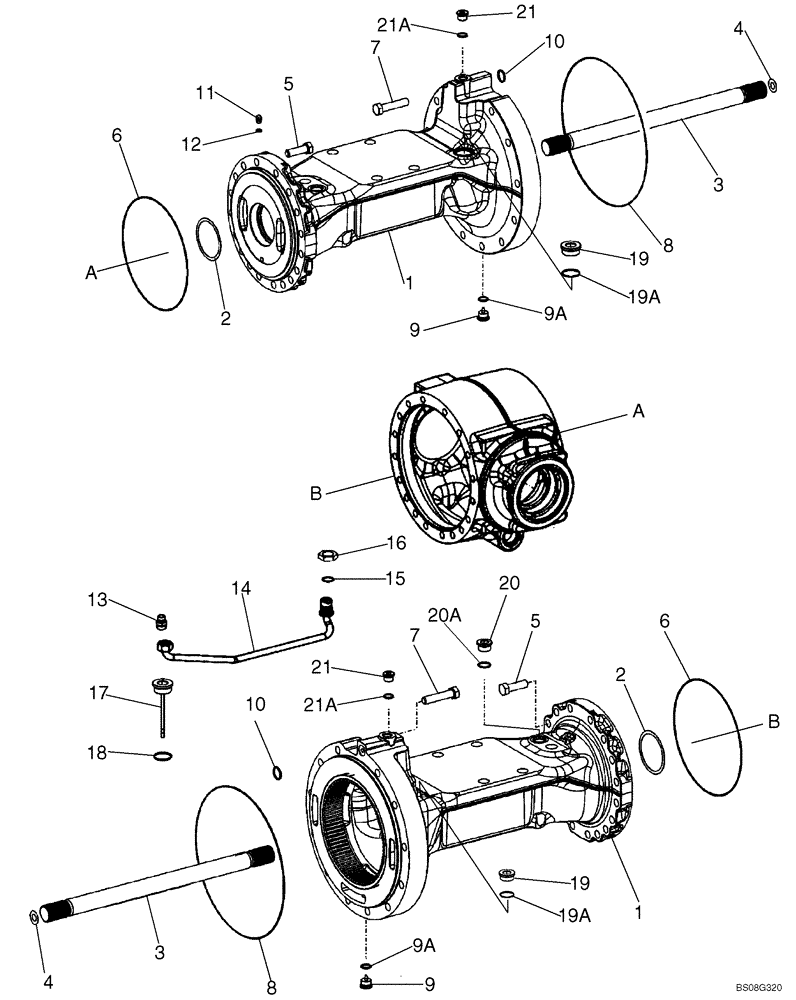 Схема запчастей Case 621E - (06-46) - AXLE, FRONT - HOUSING - P.I.N. N8F203848 AND AFTER (06) - POWER TRAIN