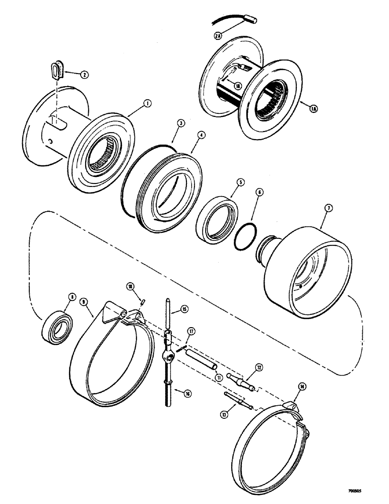 Схема запчастей Case 300 - (168) - CABLE DRUM AND BRAKE BANDS, GEARMATIC WINCH (18) - ATTACHMENT ACCESSORIES