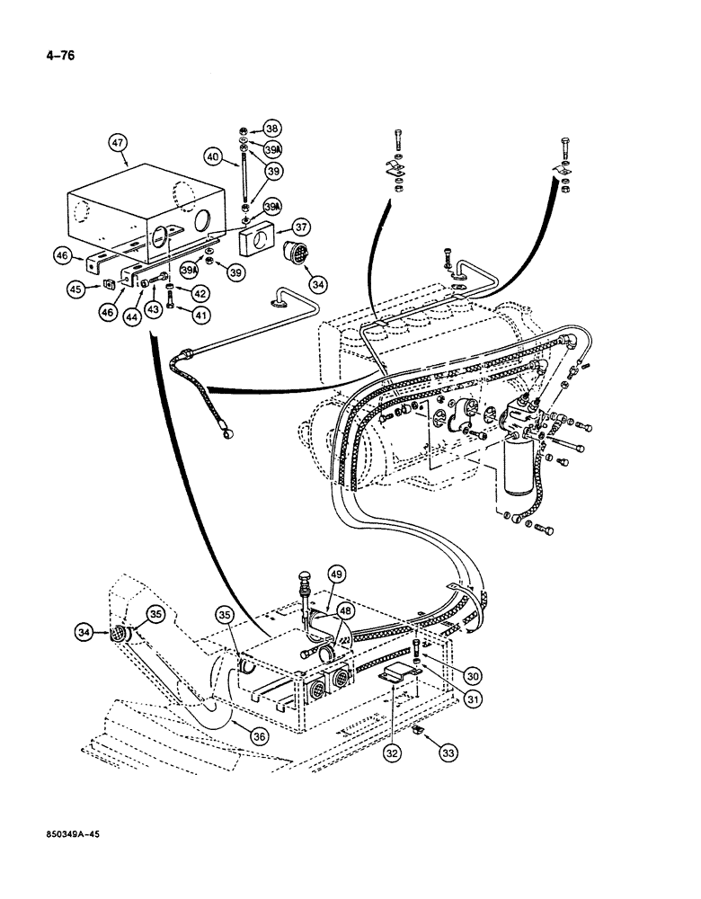 Схема запчастей Case 125B - (4-76) - HEATER AND OIL LINES TO ENGINE, P.I.N. 74251 THROUGH 74857 (04) - ELECTRICAL SYSTEMS