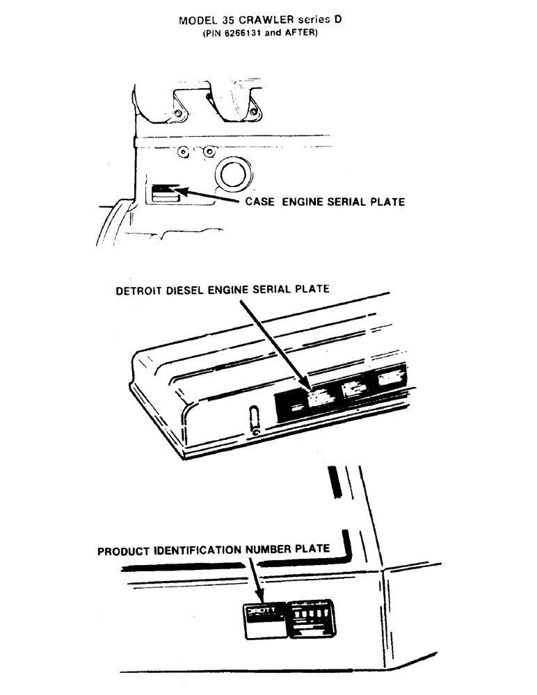 Схема запчастей Case 35 - (001C) - CASE ENGINE SERIAL PLATE, DETROIT DIESEL ENGINE SERIAL PLATE,PRODUCT ID. NUMBER PLATE. (00) - GENERAL & PICTORIAL INDEX