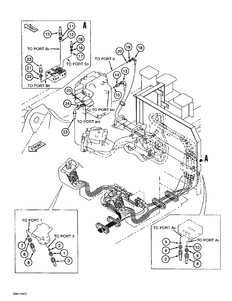 Схема запчастей Case 9010B - (8-036) - BUCKET CONTROL LINES (08) - HYDRAULICS