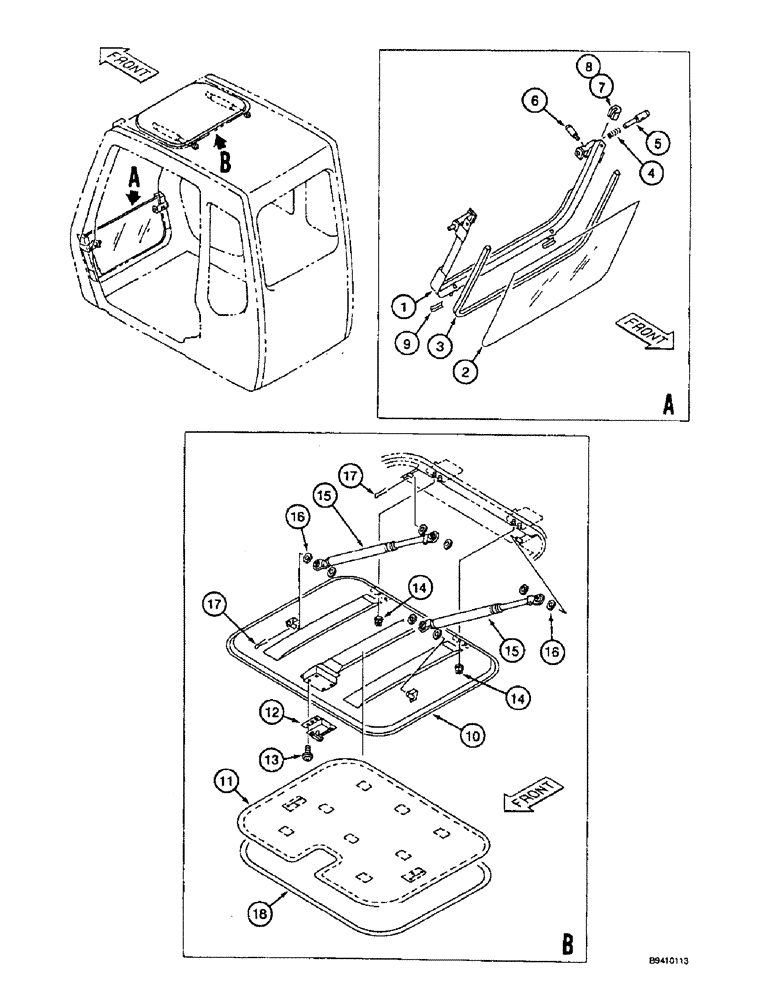 Схема запчастей Case 9007B - (9-62) - CAB AND GLASS - OPENING ROOF (09) - CHASSIS