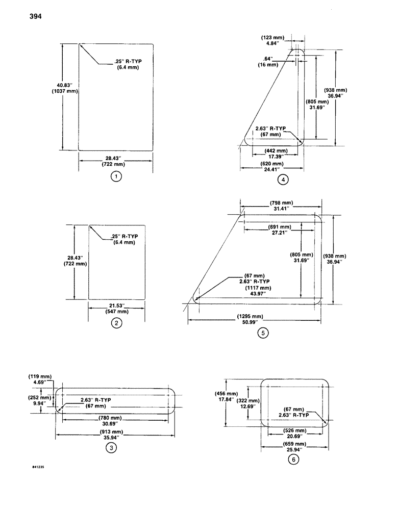 Схема запчастей Case 880C - (394) - CAB GLASS, BEFORE PIN 6205236 (05) - UPPERSTRUCTURE CHASSIS