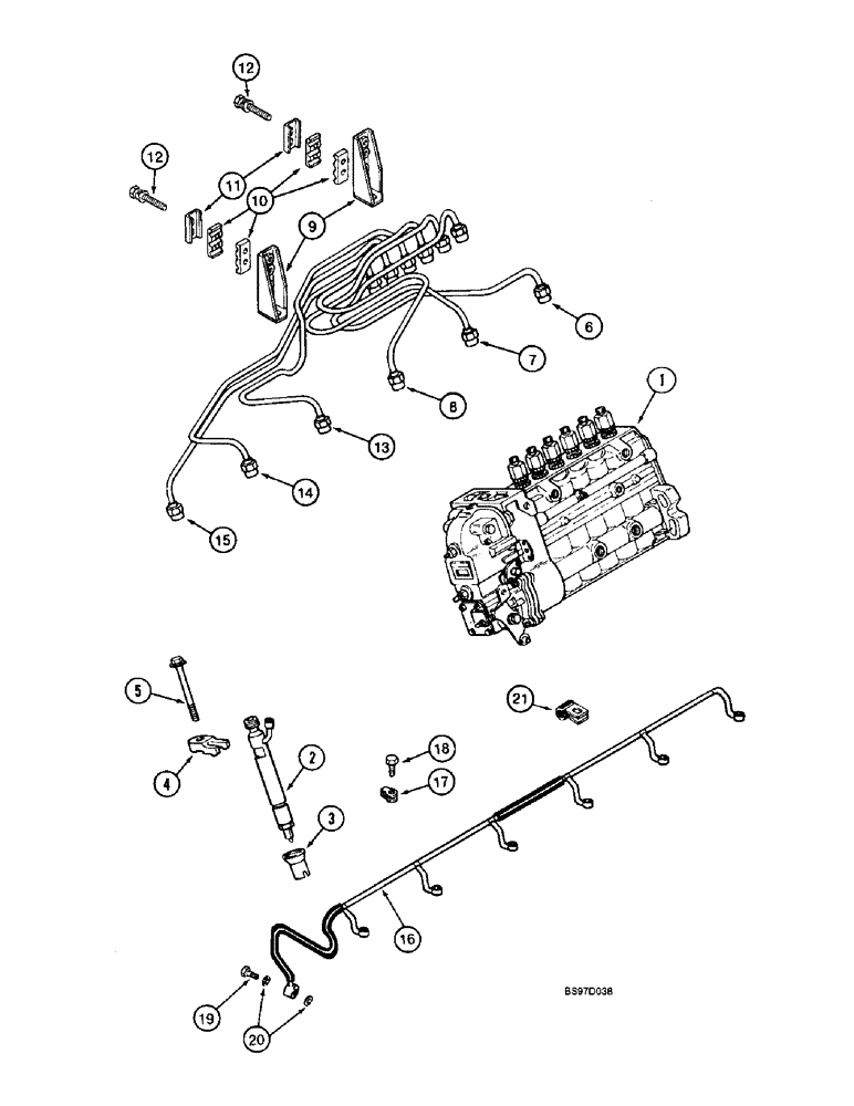 Схема запчастей Case 9040B - (3-12) - FUEL INJECTION SYSTEM, 6T-830 ENGINE, PRIOR TO P.I.N. DAC04#2001 (03) - FUEL SYSTEM