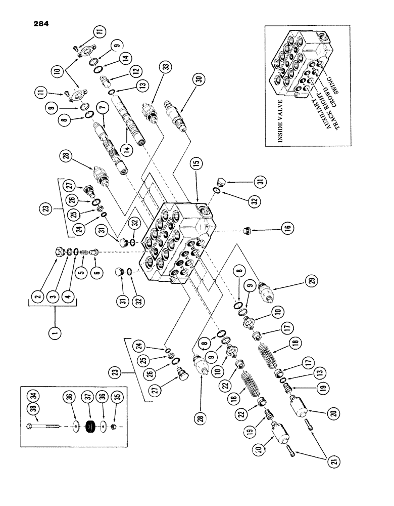 Схема запчастей Case 980B - (284) - 4-SPOOL MAIN CONTROL VALVE, (INSIDE VALVE), (HUSCO) (07) - HYDRAULIC SYSTEM