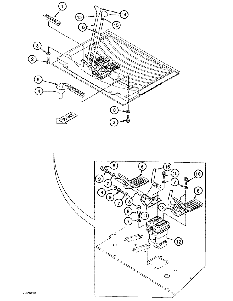 Схема запчастей Case 9030B - (9-060) - TRACK DRIVE CONTROLS, PEDALS AND LEVERS, P.I.N. DAC03#2001 AND AFTER (09) - CHASSIS