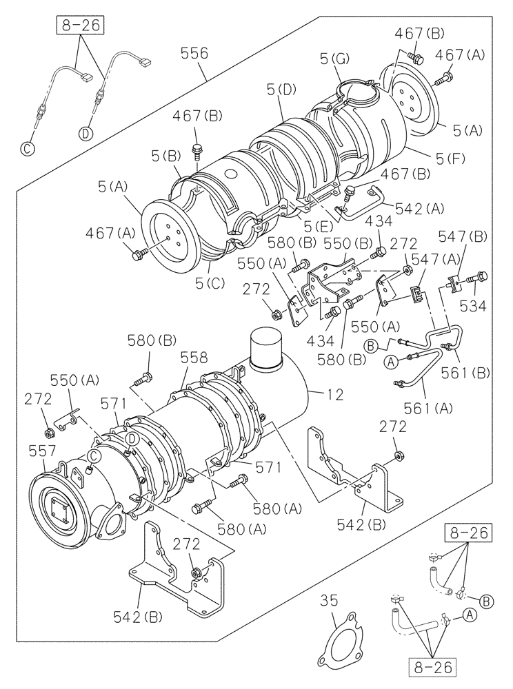 Схема запчастей Case CX250C - (02-027[00]) - EXHAUST PIPE, MUFFLER (02) - ENGINE