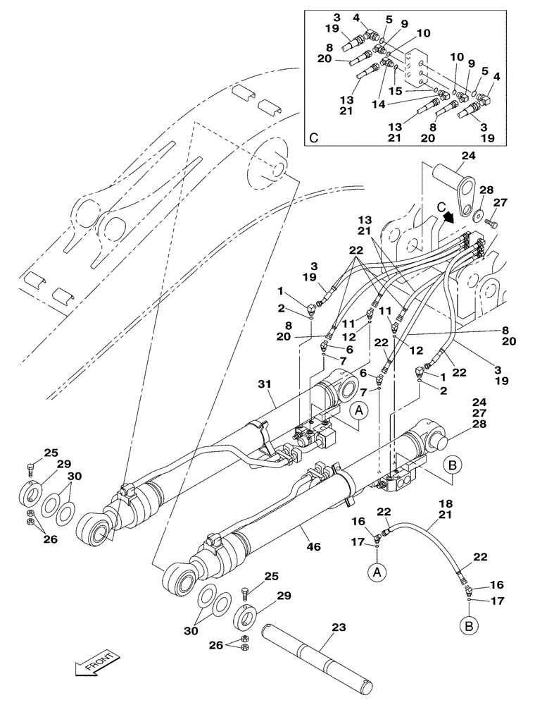 Схема запчастей Case CX350 - (08-045-00[01]) - HYDRAULIC CIRCUIT - BOOM CYLINDER - WITH VALVE, PRESSURE RELIEF (08) - HYDRAULICS