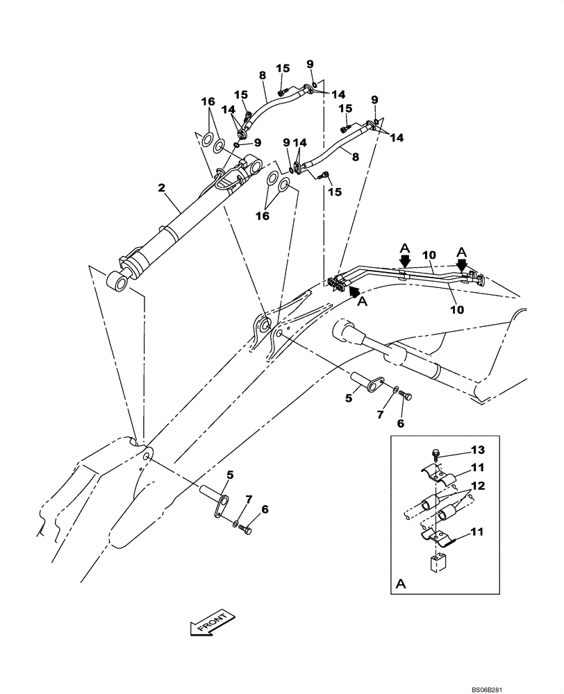 Схема запчастей Case CX700 - (08-016-00[01]) - HYDRAULIC CIRCUIT - DIPPER CYLINDER (WITHOUT VALVE, PRESSURE RELIEF) (08) - HYDRAULICS