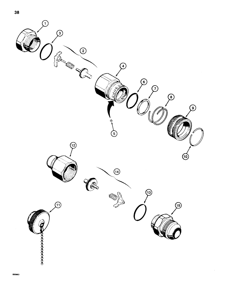 Схема запчастей Case 35A - (38) - HYDRAULIC QUICK DISCONNECT COUPLINGS, BACKHOE LINES, D52800 FEMALE COUPLING - PIPE THREAD 