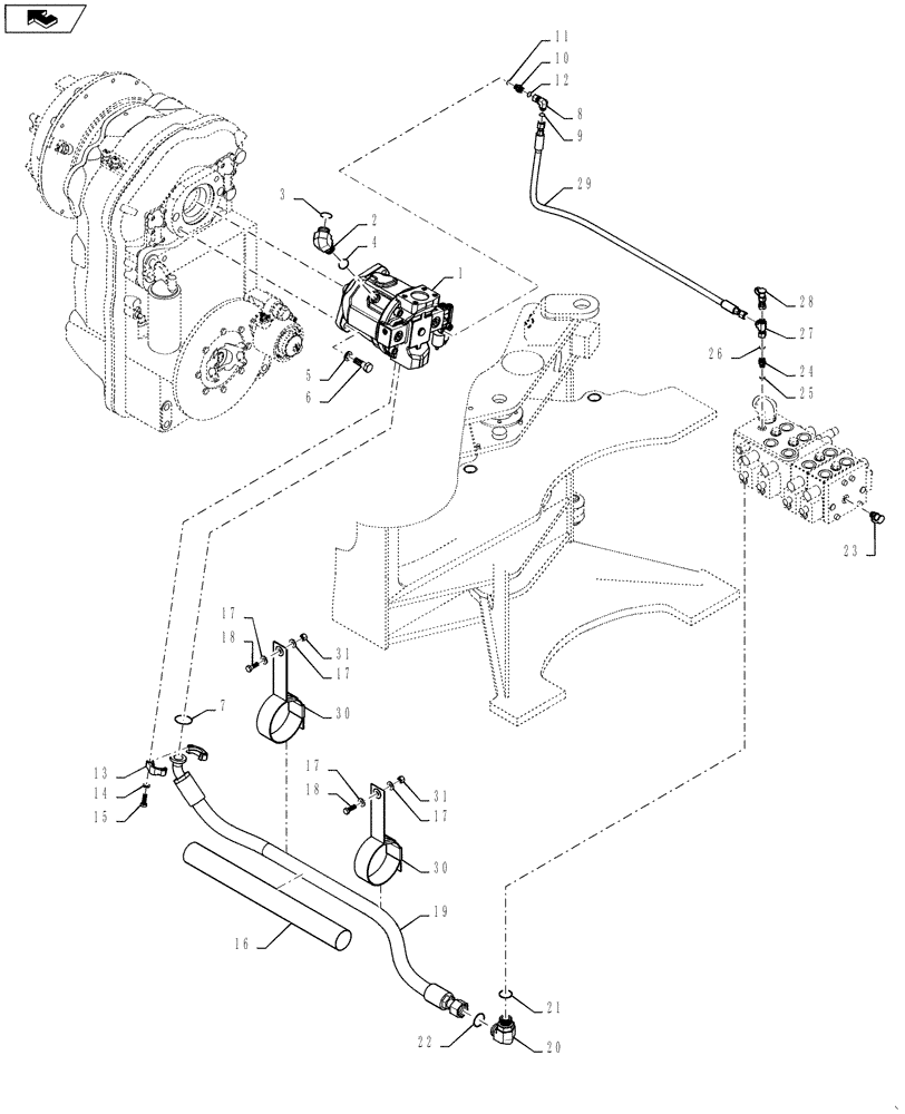 Схема запчастей Case 521F - (35.106.01) - MAIN HYDRAULIC PUMP INSTALLATION (35) - HYDRAULIC SYSTEMS