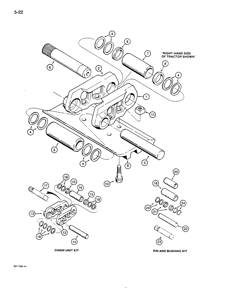 Схема запчастей Case 855D - (5-22) - SEALED TRACK CHAIN (OPTIONAL) LOADER PRIOR TO PIN JAK0005766 / DOZER PRIOR TO PIN JAK0002253 (11) - TRACKS/STEERING