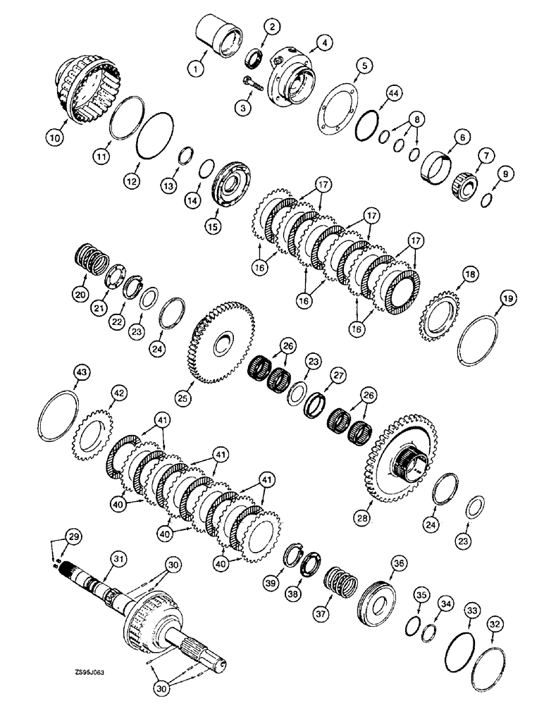 Схема запчастей Case 550E - (6-12) - TRANSMISSION MAIN SHAFT AND FORWARD-REVERSE CLUTCHES (06) - POWER TRAIN