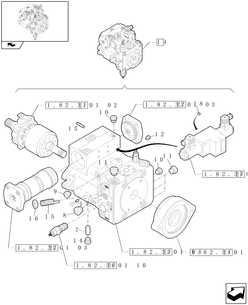 Схема запчастей Case 221E - (1.82.3/01[01]) - AXIAL PISTON PUMP (07) - HYDRAULIC SYSTEMS