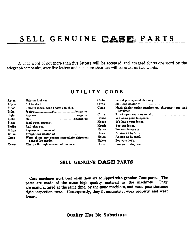 Схема запчастей Case 420 - (003) - SELL GENUINE CASE PARTS (00) - GENERAL