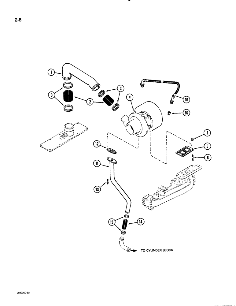 Схема запчастей Case 455C - (2-08) - TURBOCHARGER SYSTEM, 4T-390 ENGINE (02) - ENGINE