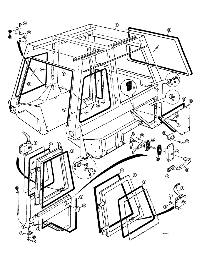 Схема запчастей Case 580B - (238) - OPERATORS CAB, DOOR, WINDOWS AND RELATED PARTS (09) - CHASSIS/ATTACHMENTS