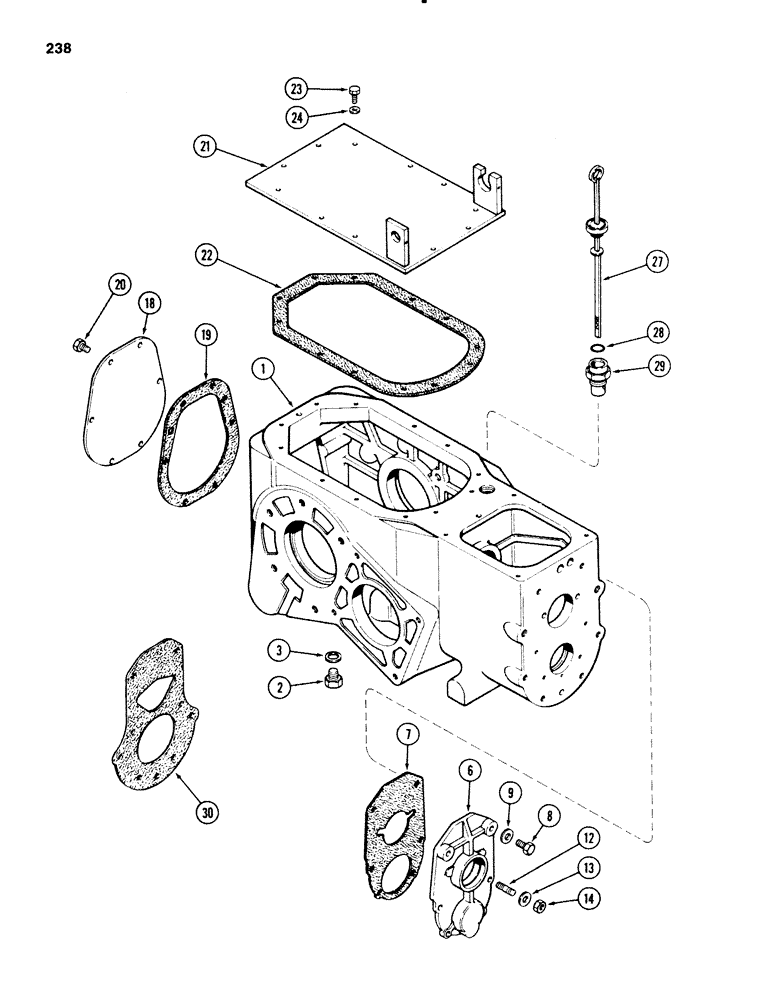 Схема запчастей Case 580E - (238) - TRANSAXLE TRANSMISSION HOUSING, PRIOR TO TRANSMISSION SERIAL 16270319 (06) - POWER TRAIN