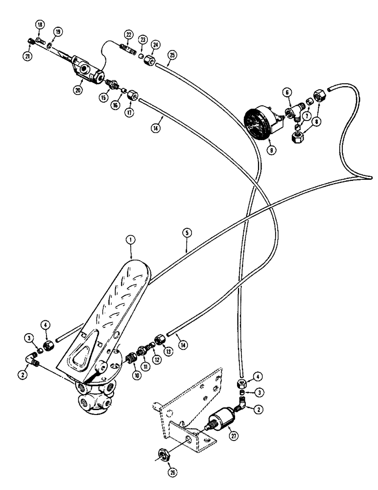 Схема запчастей Case 680CK - (102) - BRAKE SYSTEM, TREADLE TO CLUTCH CUTOUT & PRESSURE GAUGE (33) - BRAKES & CONTROLS