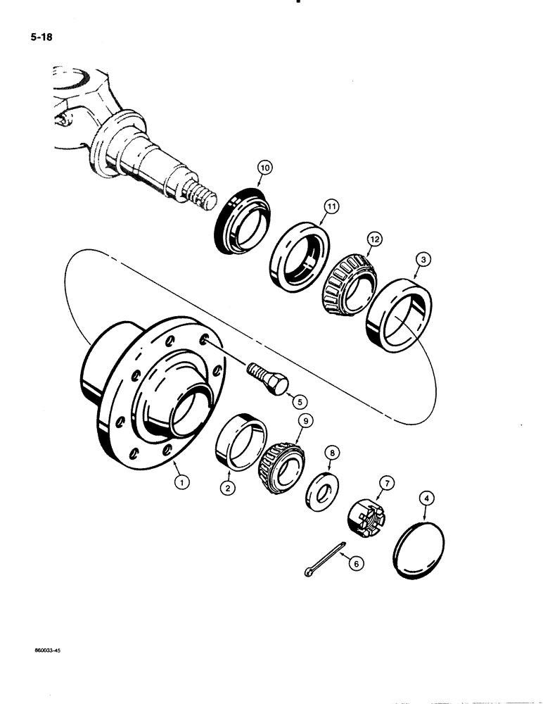 Схема запчастей Case 480E - (5-18) - FRONT WHEEL HUB AND BEARINGS (05) - STEERING