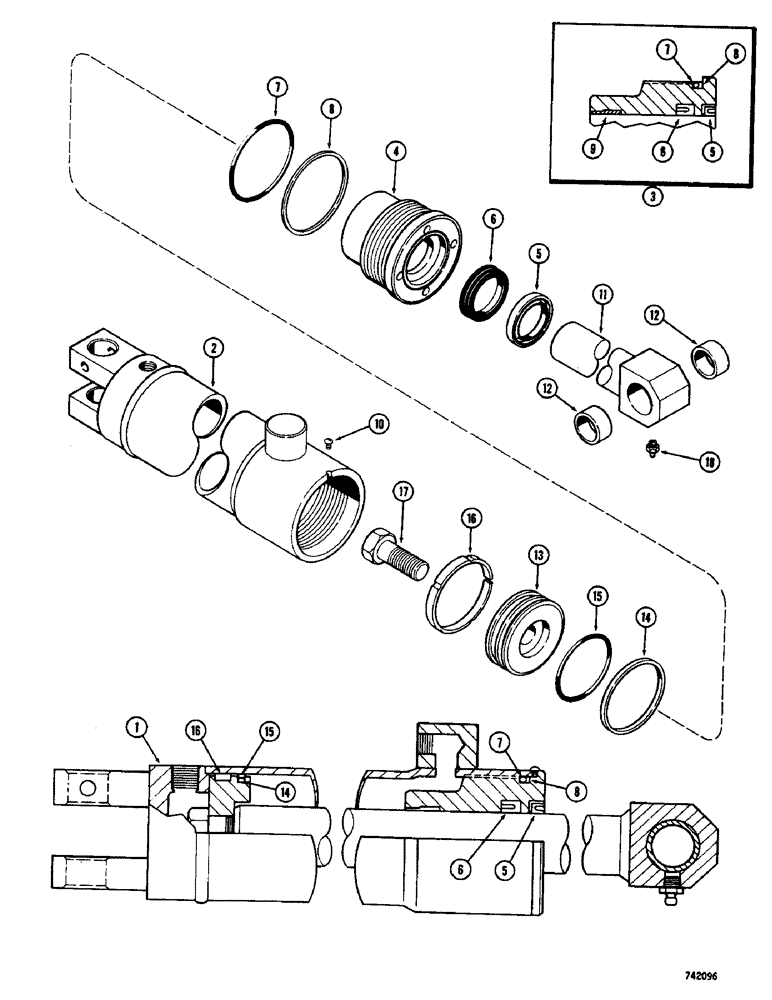 Схема запчастей Case 1700-SERIES - (244) - G33752 BUCKET DUMP CYLINDER, GLAND HAS IDENTIFICATION RING (35) - HYDRAULIC SYSTEMS