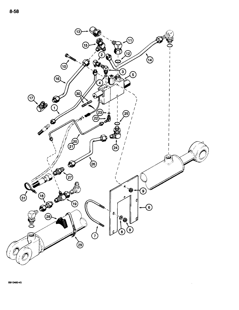 Схема запчастей Case 680L - (8-058) - BACKHOE BOOM LOCK HYD. AND ELEC. CIRCUIT, AT R.H. BOOM CYLINDER, CYLINDER MOUNTED BOOM LOCK VALVE (08) - HYDRAULICS