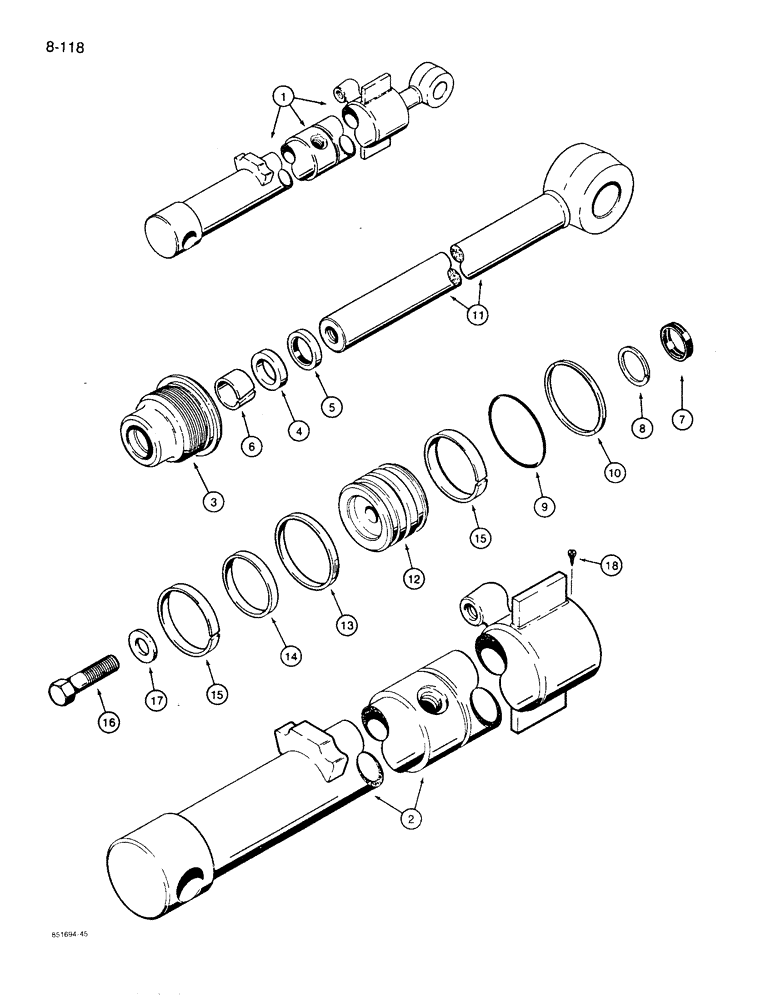 Схема запчастей Case 780D - (8-118) - G103108 BACKHOE DIPPER EXTENSION CYLINDER (08) - HYDRAULICS