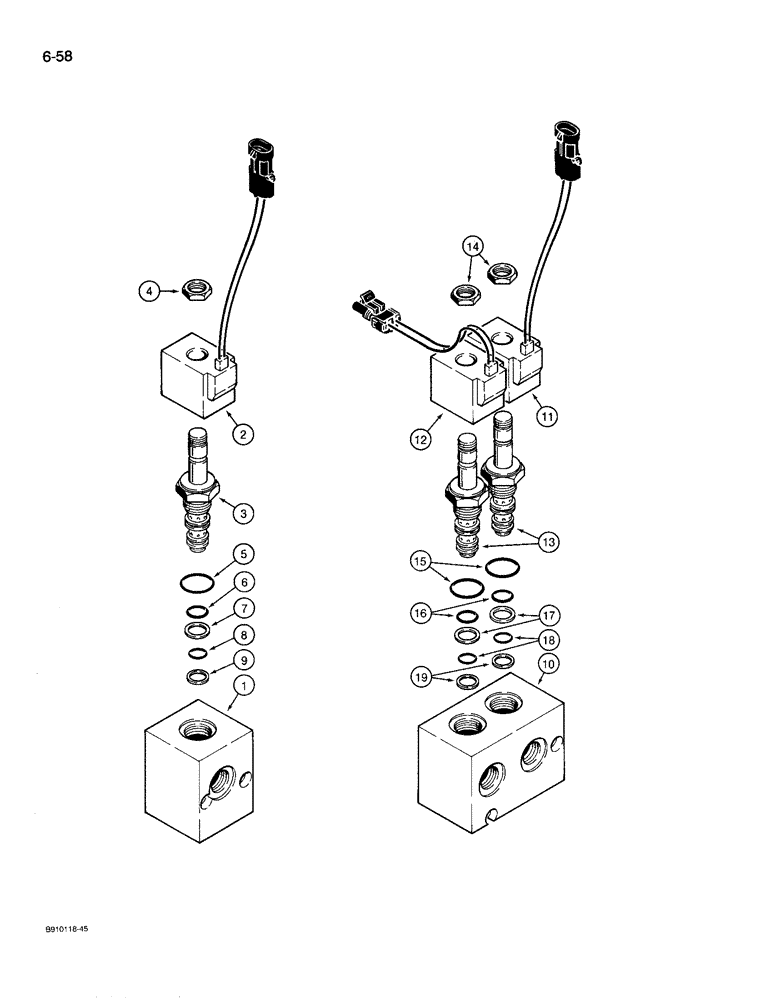 Схема запчастей Case 780D - (6-58) - SOLENOID VALVE, SINGLE SOLENOID VALVE, PRIOR PIN JJG0071816, DUAL SOLENOID VALVE PIN JJG0071816 AFT (06) - POWER TRAIN