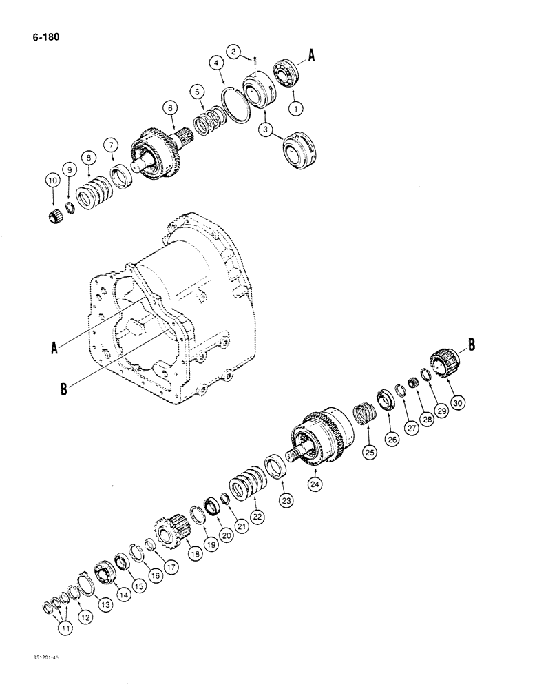 Схема запчастей Case 680K - (6-180) - TRANSMISSION FORWARD, REVERSE AND SECOND GEARS (06) - POWER TRAIN