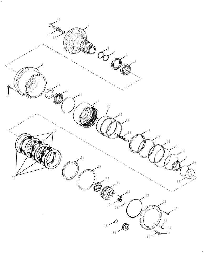 Схема запчастей Case 621B - (6-38) - FRONT AXLE HUB, DISC BRAKES AND PLANETARY (06) - POWER TRAIN