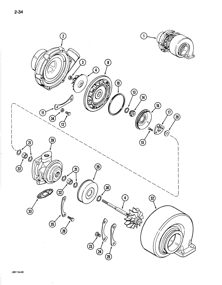 Схема запчастей Case 780C - (2-34) - TURBOCHARGER, 6T-590 ENGINE (02) - ENGINE